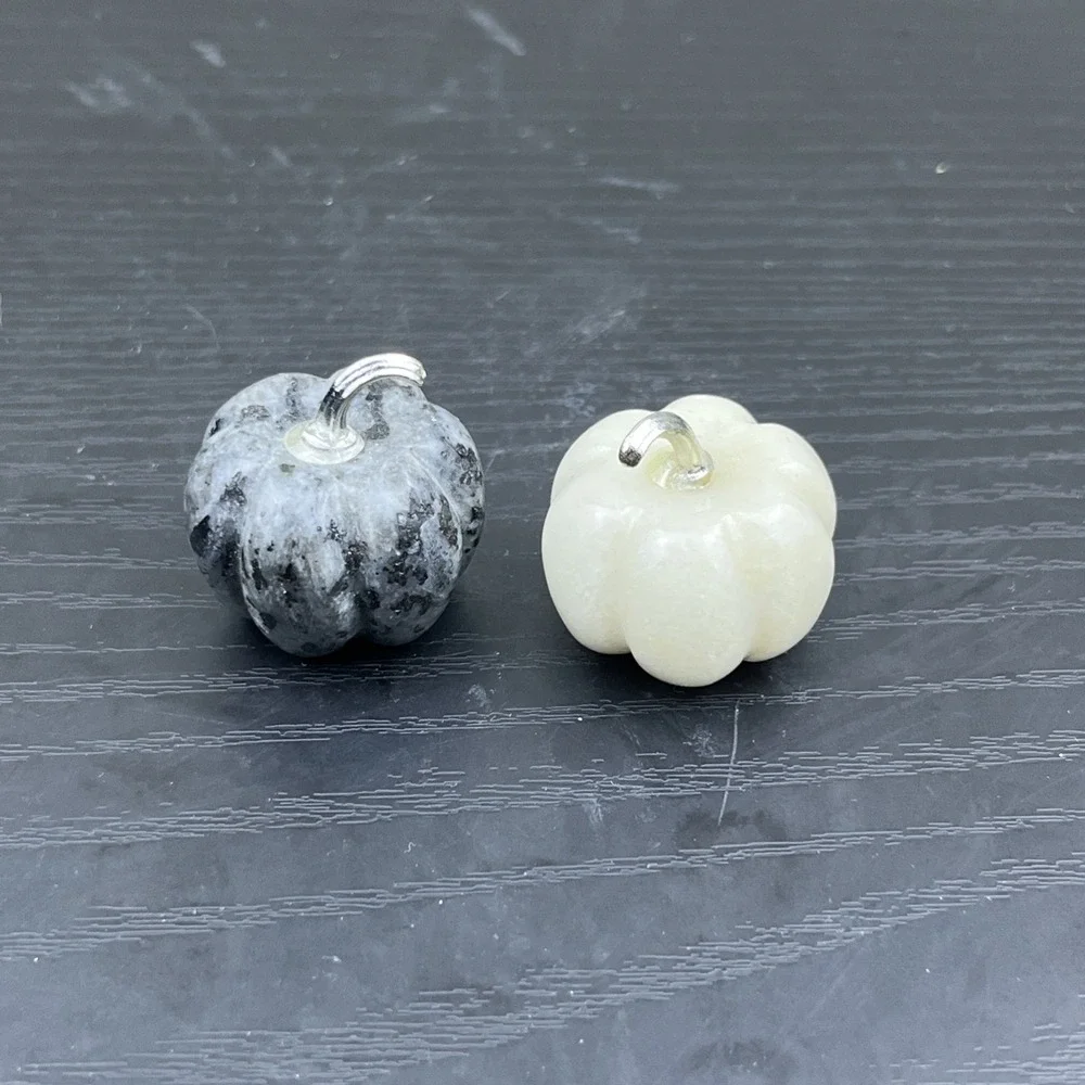 Lot of 2 Carved Pumpkin Figurines Black Labradorite & Zebra Jasper